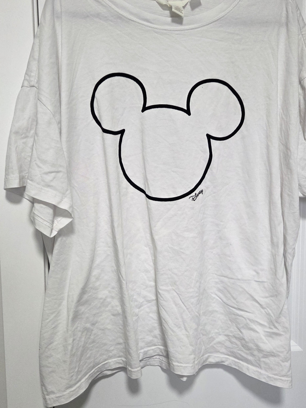 H&M White Short Sleeve Tee with Black Mickey Outline